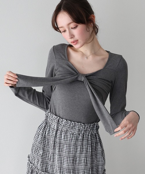 BLUEEAST(ブルーイースト)の「フロントリボンTシャツ(Tシャツ/カットソー・レディース・グレー/ブラック・MEDIUM)」の3枚目の写真