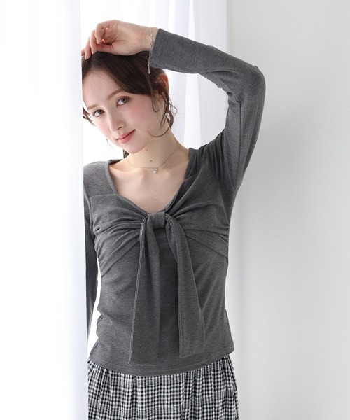BLUEEAST(ブルーイースト)の「フロントリボンTシャツ(Tシャツ/カットソー・レディース・グレー/ブラック・MEDIUM)」の6枚目の写真