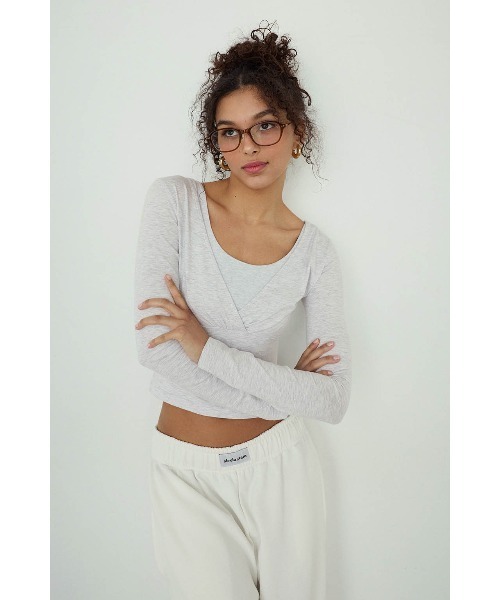 ALEXIA STAM（アリシアスタン）の「Cachecoeur Long Sleeve Top /カシュクールトップス（Tシャツ/カットソー・レディース・チャコールグレー/グレー/ピンク系・L/M/S）」の3枚目の写真