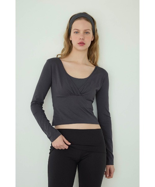 ALEXIA STAM（アリシアスタン）の「Cachecoeur Long Sleeve Top /カシュクールトップス（Tシャツ/カットソー・レディース・チャコールグレー/グレー/ピンク系・L/M/S）」の16枚目の写真