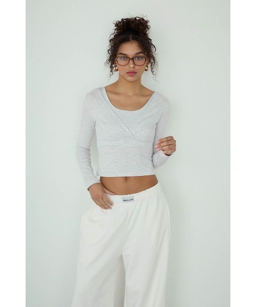 ALEXIA STAM（アリシアスタン）の「Cachecoeur Long Sleeve Top /カシュクールトップス（Tシャツ/カットソー・レディース・チャコールグレー/グレー/ピンク系・L/M/S）」の20枚目の写真