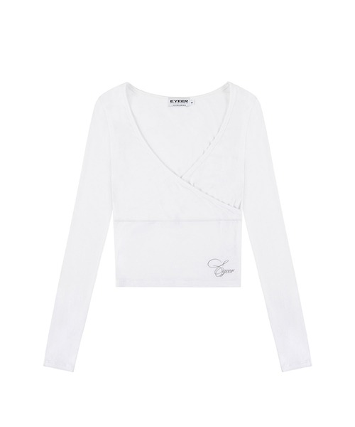 EYEER(イワイイアル)の「◇EYEER◇ブランド直輸入正規品/スクリプト ロゴ Vネック ラップ ロング スリーブ SCRIPT LOGO V-NECK WRAP LONG SLEEVE(Tシャツ/カットソー・レディース・ホワイト/ブラック・S)」の9枚目の写真