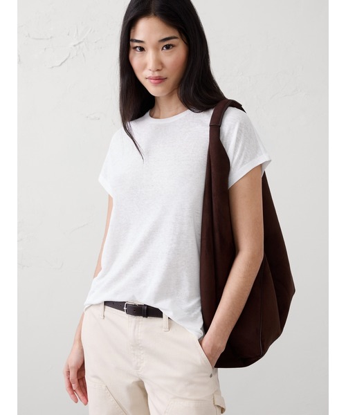 BANANA REPUBLIC FACTORY STORE(バナナリパブリック ファクトリーストア)の「BANANA REPUBLIC FACTORY STORE リネンブレンド キャップスリーブ Tシャツ(Tシャツ/カットソー・レディース・ベージュ/ネイビー/ホワイト・M/XS/S)」の2枚目の写真