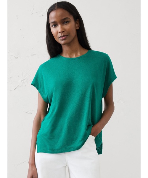 BANANA REPUBLIC FACTORY STORE(バナナリパブリック ファクトリーストア)の「BANANA REPUBLIC FACTORY STORE リネンブレンド キャップスリーブ Tシャツ(Tシャツ/カットソー・レディース・ベージュ/ネイビー/ホワイト/ブラウン/エメラルド・M/XS/S/L)」の5枚目の写真