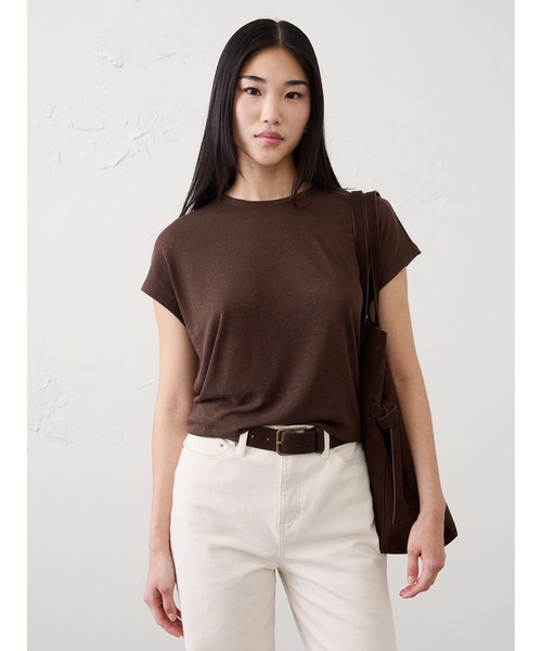 BANANA REPUBLIC FACTORY STORE(バナナリパブリック ファクトリーストア)の「BANANA REPUBLIC FACTORY STORE リネンブレンド キャップスリーブ Tシャツ(Tシャツ/カットソー・レディース・ベージュ/ネイビー/ホワイト/ブラウン/エメラルド・M/XS/S/L)」の11枚目の写真