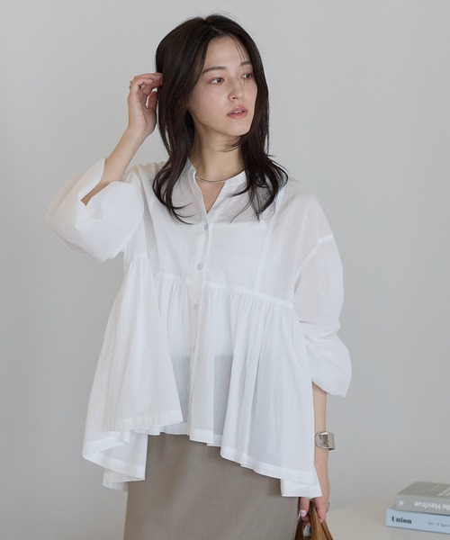 セール】【India Fabric】コットンギャザーフレアブラウス / 軽やかに