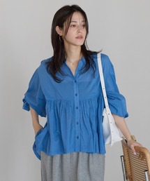 【India Fabric】コットンギャザーフレアブラウス