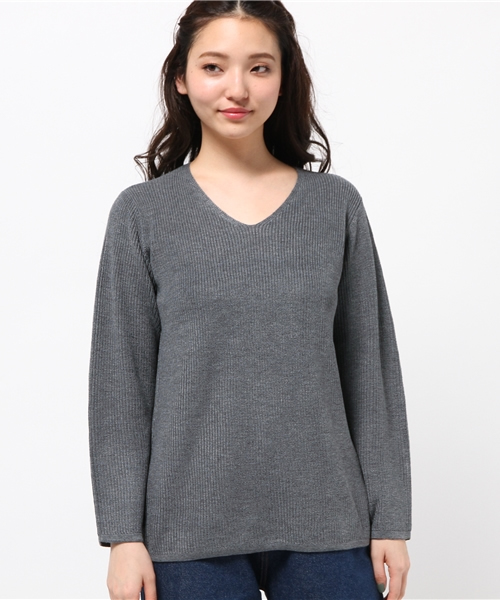 LBC（エルビーシー）の「12G畦Vネックプルオーバー（ニット/セーター・レディース・オレンジ/ベージュ/チャコールグレー/グリーン・MEDIUM/LARGE）」の5枚目の写真