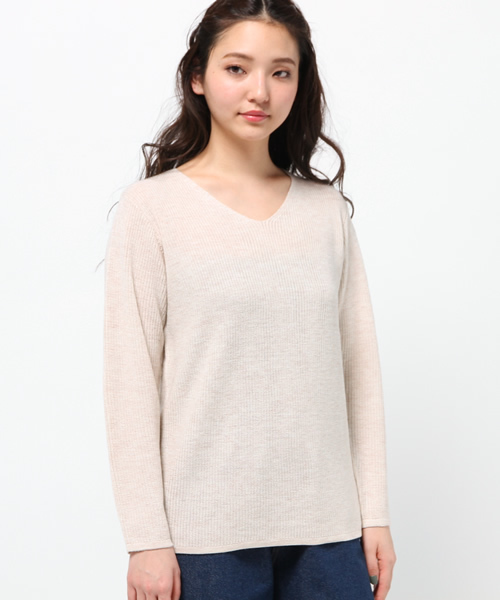 LBC（エルビーシー）の「12G畦Vネックプルオーバー（ニット/セーター・レディース・オレンジ/ベージュ/チャコールグレー/グリーン・MEDIUM/LARGE）」の6枚目の写真