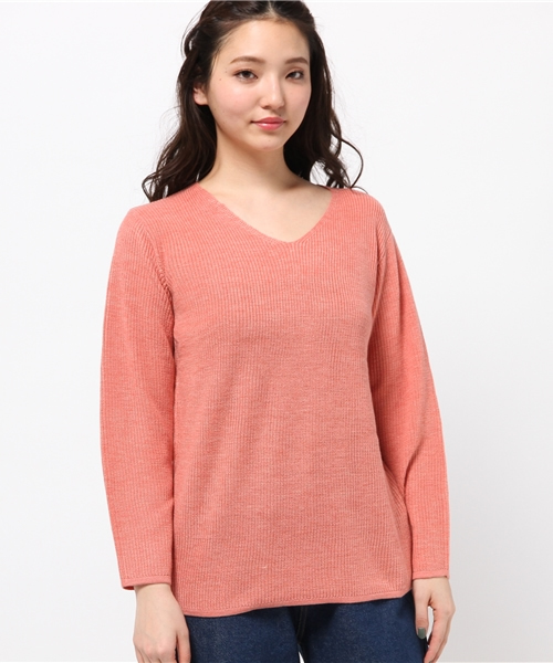 LBC（エルビーシー）の「12G畦Vネックプルオーバー（ニット/セーター・レディース・オレンジ/ベージュ/チャコールグレー/グリーン・MEDIUM/LARGE）」の8枚目の写真