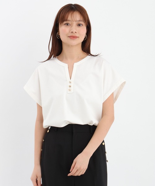 Andemiu(アンデミュウ)の「キンボタンスキッパーカットソー659218(Tシャツ/カットソー・レディース・オフホワイト/ネイビー/ブルー・FREE)」の10枚目の写真
