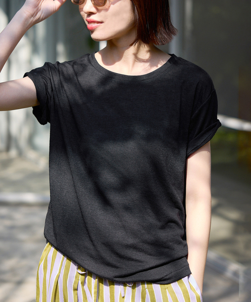 SLOBE IENA（スローブイエナ）の「《追加》スラブ天竺5分袖TEE（Tシャツ/カットソー・レディース・ホワイト/ライトグリーン/ブラック/ダークパープル・FREE）」の2枚目の写真