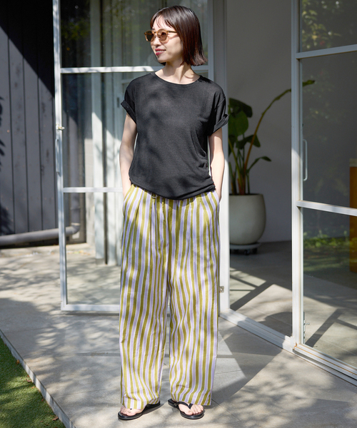 SLOBE IENA（スローブイエナ）の「《追加》スラブ天竺5分袖TEE（Tシャツ/カットソー・レディース・ホワイト/ライトグリーン/ブラック/ダークパープル・FREE）」の5枚目の写真