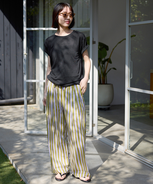 SLOBE IENA（スローブイエナ）の「《追加》スラブ天竺5分袖TEE（Tシャツ/カットソー・レディース・ホワイト/ライトグリーン/ブラック/ダークパープル・FREE）」の6枚目の写真