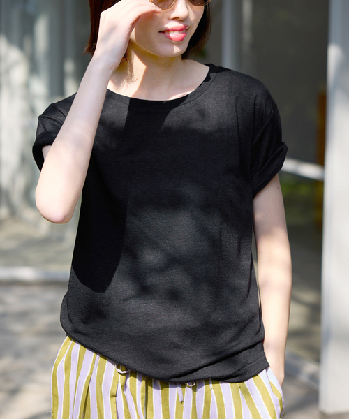 SLOBE IENA（スローブイエナ）の「《追加》スラブ天竺5分袖TEE（Tシャツ/カットソー・レディース・ホワイト/ライトグリーン/ブラック/ダークパープル・FREE）」の10枚目の写真