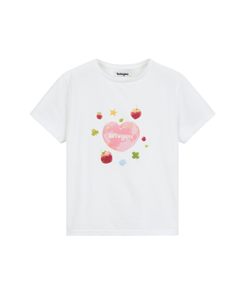 LOTSYOU(ロッツユー)の「LOTSYOU x CRAYON RABBIT_Favored Heart T-shirt White(Tシャツ/カットソー・レディース・その他・ONESIZE)」の1枚目の写真