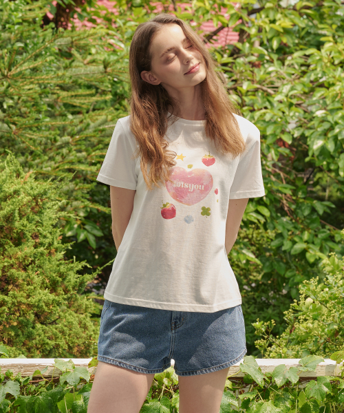 LOTSYOU(ロッツユー)の「LOTSYOU x CRAYON RABBIT_Favored Heart T-shirt White(Tシャツ/カットソー・レディース・その他・ONESIZE)」の3枚目の写真
