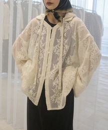 2WAY MESH DAMASK EMBROIDERY HOOD BLOUSE