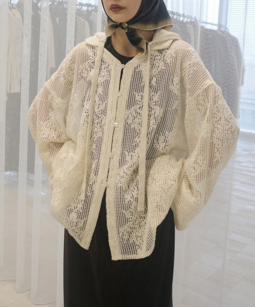 2WAY MESH DAMASK EMBROIDERY HOOD BLOUSE（シャツ/ブラウス）｜Ameri