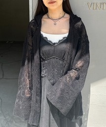Ameri(�A����)��2WAY MESH DAMASK EMBROIDERY HOOD BLOUSE(�V���c/�u���E�X)
