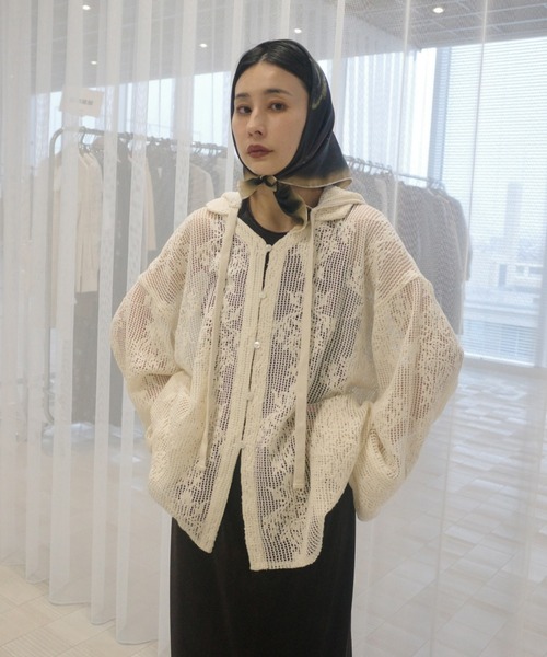 2WAY MESH DAMASK EMBROIDERY HOOD BLOUSE（シャツ/ブラウス）｜Ameri