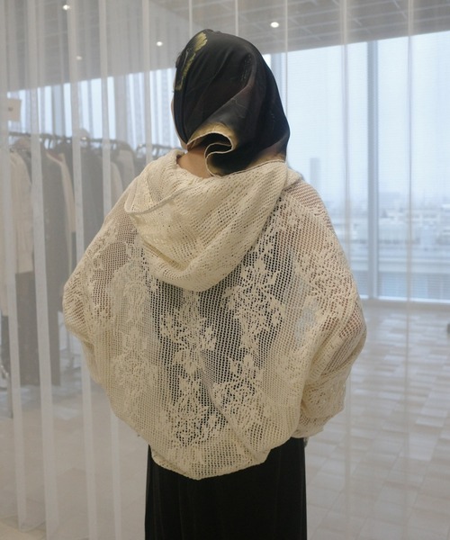 2WAY MESH DAMASK EMBROIDERY HOOD BLOUSE【公式通販】