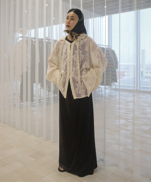 2WAY MESH DAMASK EMBROIDERY HOOD BLOUSE【公式通販】