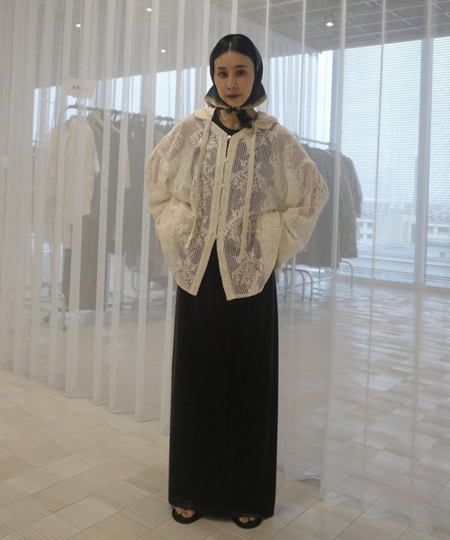 2WAY MESH DAMASK EMBROIDERY HOOD BLOUSE【公式通販】