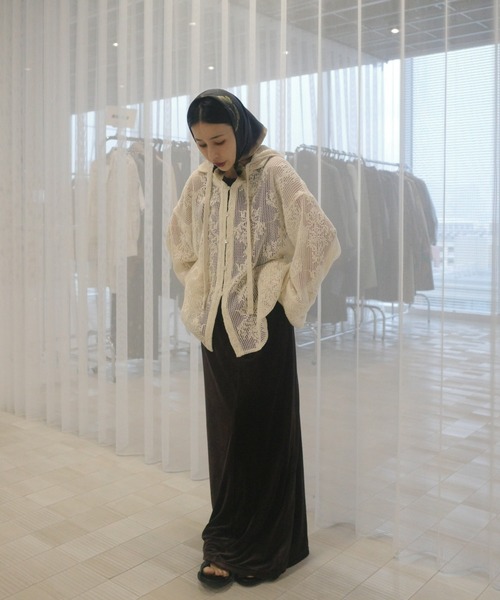 2WAY MESH DAMASK EMBROIDERY HOOD BLOUSE【公式通販】