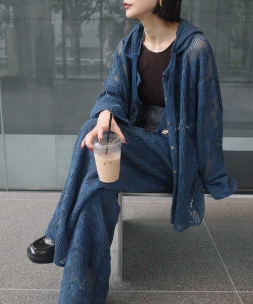 2WAY MESH DAMASK EMBROIDERY HOOD BLOUSE【公式通販】