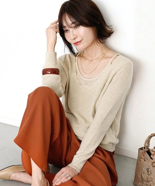 Ehre style(エーレスタイル)の「重ね着風 自然に 美しく 大人キャミニット(ニット/セーター・レディース・グレー/ブラウン/ベージュ・FREE)」の3枚目の写真