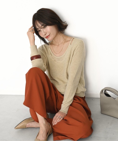 Ehre style(エーレスタイル)の「重ね着風 自然に 美しく 大人キャミニット(ニット/セーター・レディース・グレー/ブラウン/ベージュ・FREE)」の13枚目の写真