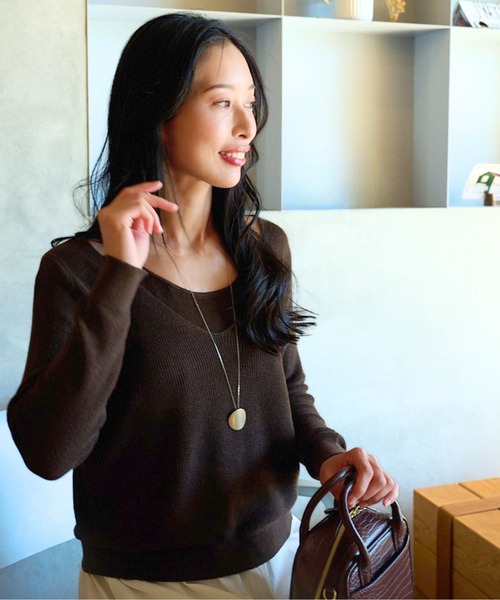 Ehre style(エーレスタイル)の「重ね着風 自然に 美しく 大人キャミニット(ニット/セーター・レディース・グレー/ブラウン/ベージュ・FREE)」の16枚目の写真