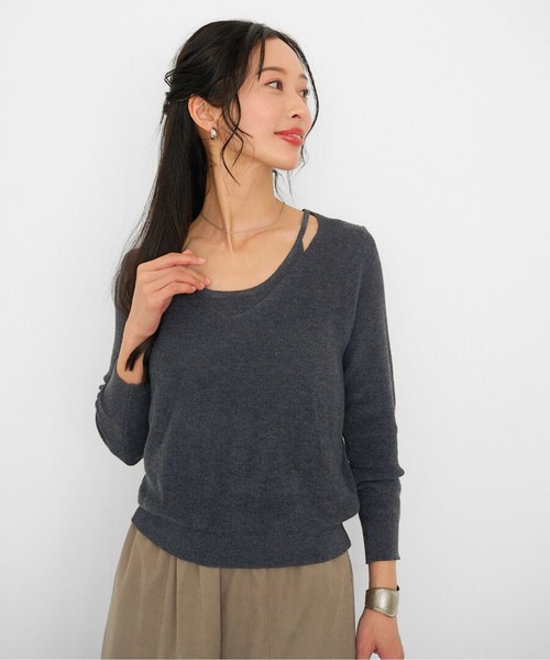 Ehre style(エーレスタイル)の「重ね着風 自然に 美しく 大人キャミニット(ニット/セーター・レディース・グレー/ブラウン/ベージュ・FREE)」の20枚目の写真