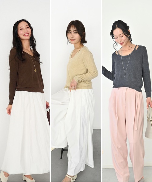 Ehre style(エーレスタイル)の「重ね着風 自然に 美しく 大人キャミニット(ニット/セーター・レディース・グレー/ブラウン/ベージュ・FREE)」の5枚目の写真