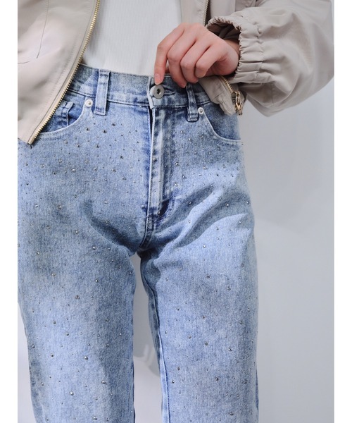P.V.T(ピーブイティー)の「ストレッチフレアキラキラデニムパンツ(デニムパンツ・レディース・Black/サックスブルー系/Navy・M)」の7枚目の写真