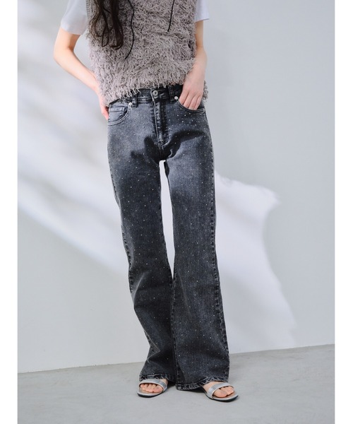 P.V.T(ピーブイティー)の「ストレッチフレアキラキラデニムパンツ(デニムパンツ・レディース・Black/サックスブルー系/Navy・M)」の4枚目の写真
