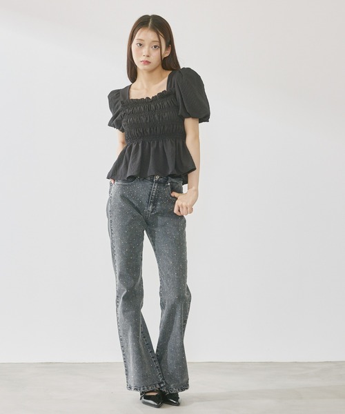 P.V.T(ピーブイティー)の「ストレッチフレアキラキラデニムパンツ(デニムパンツ・レディース・Black/サックスブルー系/Navy・M)」の13枚目の写真
