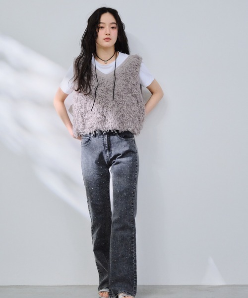 P.V.T(ピーブイティー)の「ストレッチフレアキラキラデニムパンツ(デニムパンツ・レディース・Black/サックスブルー系/Navy・M)」の15枚目の写真