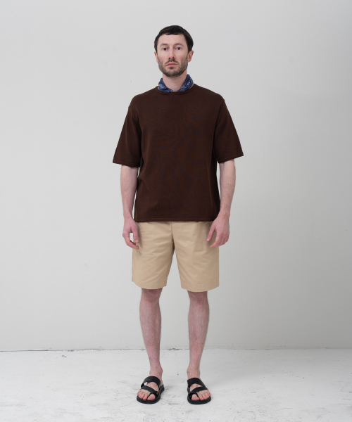 MANNERGRAM(マナーグラム)の「ソフトコットン100 ローリングエッジ ラウンド 半袖ニット ブラウン(ニット/セーター・メンズ・その他・LARGE)」の2枚目の写真