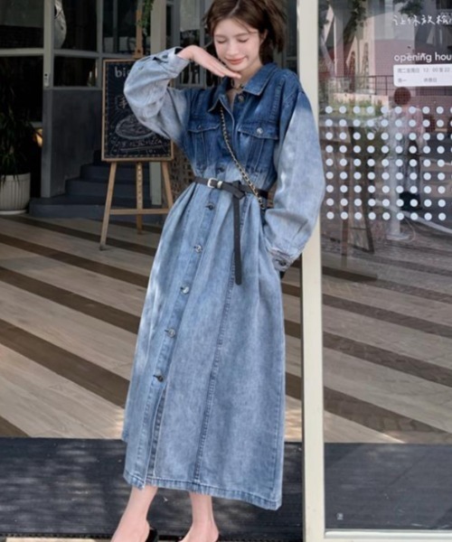 semplice（センプリチェ）の「デニムワンピ【韓国ファッション】（ワンピース・レディース・ブルー・XL/L/M）」の4枚目の写真