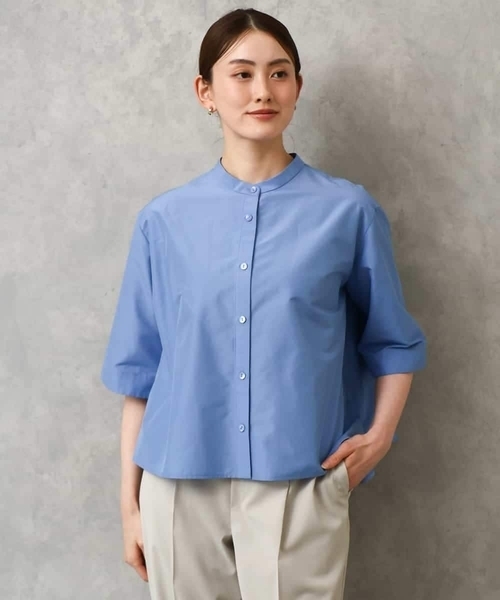 MICHEL KLEIN(ミッシェル・クラン)の「バンドカラーテントラインシャツ(シャツ/ブラウス・レディース・ネイビー/ホワイト・38)」の3枚目の写真