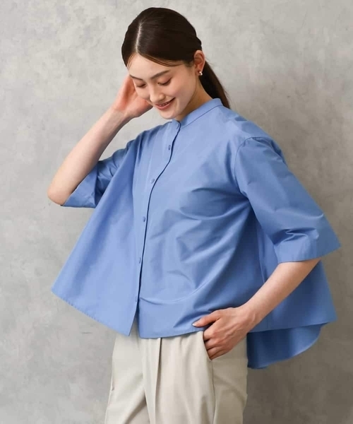 MICHEL KLEIN(ミッシェル・クラン)の「バンドカラーテントラインシャツ(シャツ/ブラウス・レディース・ネイビー/ホワイト・38)」の4枚目の写真