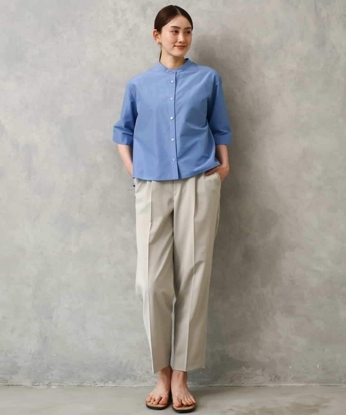 MICHEL KLEIN(ミッシェル・クラン)の「バンドカラーテントラインシャツ(シャツ/ブラウス・レディース・ネイビー/ホワイト・38)」の5枚目の写真