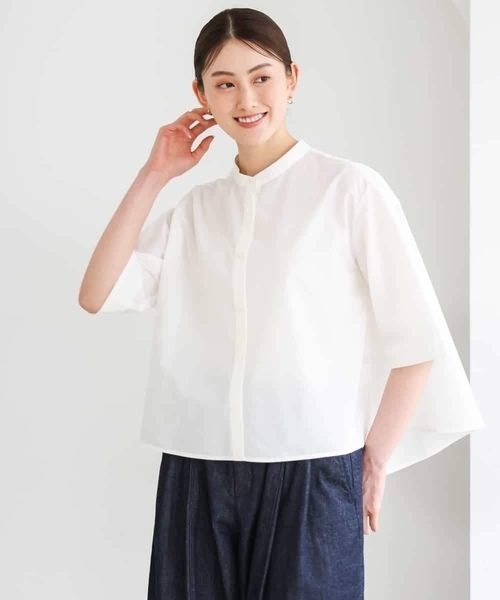MICHEL KLEIN(ミッシェル・クラン)の「バンドカラーテントラインシャツ(シャツ/ブラウス・レディース・ネイビー/ホワイト・38)」の8枚目の写真