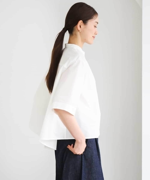MICHEL KLEIN(ミッシェル・クラン)の「バンドカラーテントラインシャツ(シャツ/ブラウス・レディース・ネイビー/ホワイト・38)」の9枚目の写真