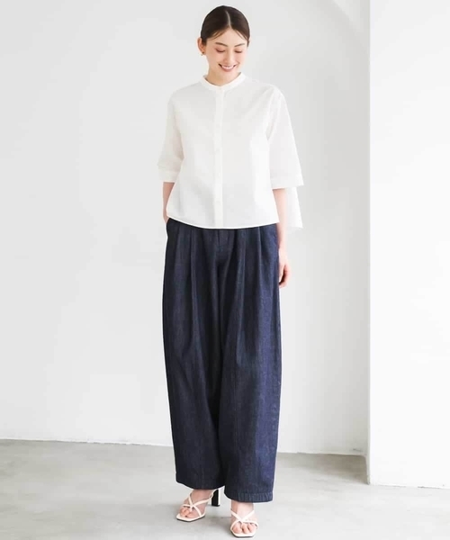 MICHEL KLEIN(ミッシェル・クラン)の「バンドカラーテントラインシャツ(シャツ/ブラウス・レディース・ネイビー/ホワイト・38)」の12枚目の写真