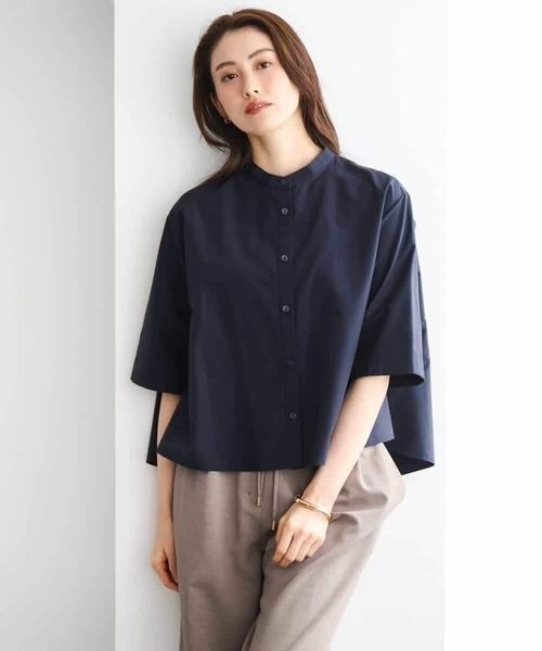 MICHEL KLEIN(ミッシェル・クラン)の「バンドカラーテントラインシャツ(シャツ/ブラウス・レディース・ネイビー/ホワイト・38)」の16枚目の写真