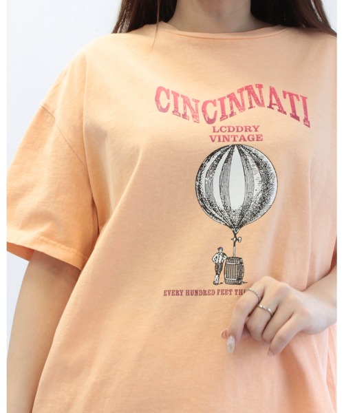 amini(アミニ)の「ピグメントプリントTシャツ(Tシャツ/カットソー・レディース・オレンジ/チャコールグレー/グレイッシュベージュ・MEDIUM)」の6枚目の写真