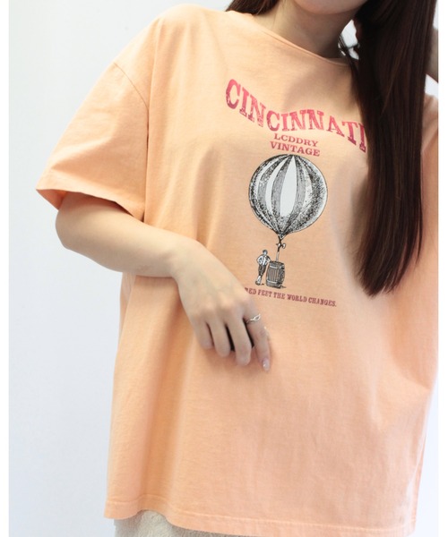 amini(アミニ)の「ピグメントプリントTシャツ(Tシャツ/カットソー・レディース・オレンジ/チャコールグレー/グレイッシュベージュ・MEDIUM)」の5枚目の写真